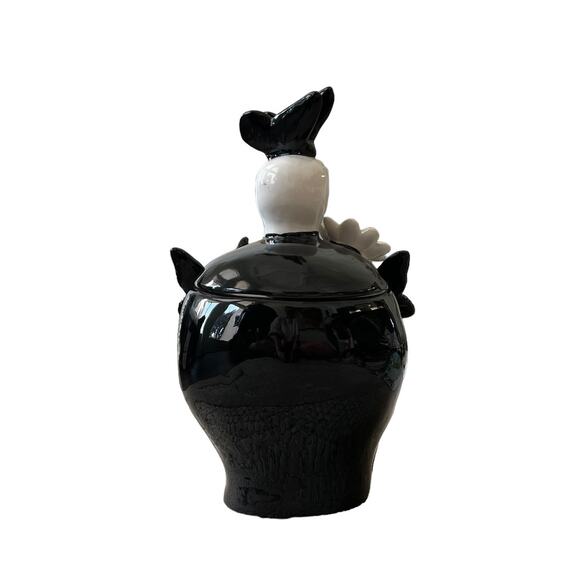 Halloween Skull Cookie Jar Canister w/ Lid Hand Painted Black White Spooky NEW - Picture 12 of 16